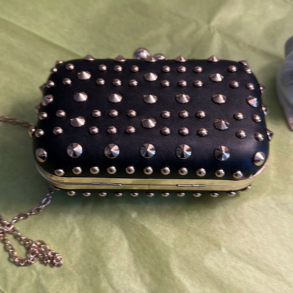 Black Leather with gold studs evening bag! - Picture 3 of 5